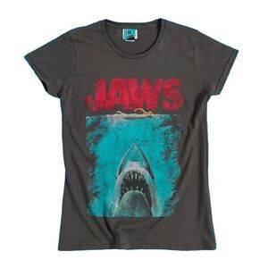Jaws Womens/Ladies Movie Poster Distressed Fitted T-Shirt / Black/Charcoal
